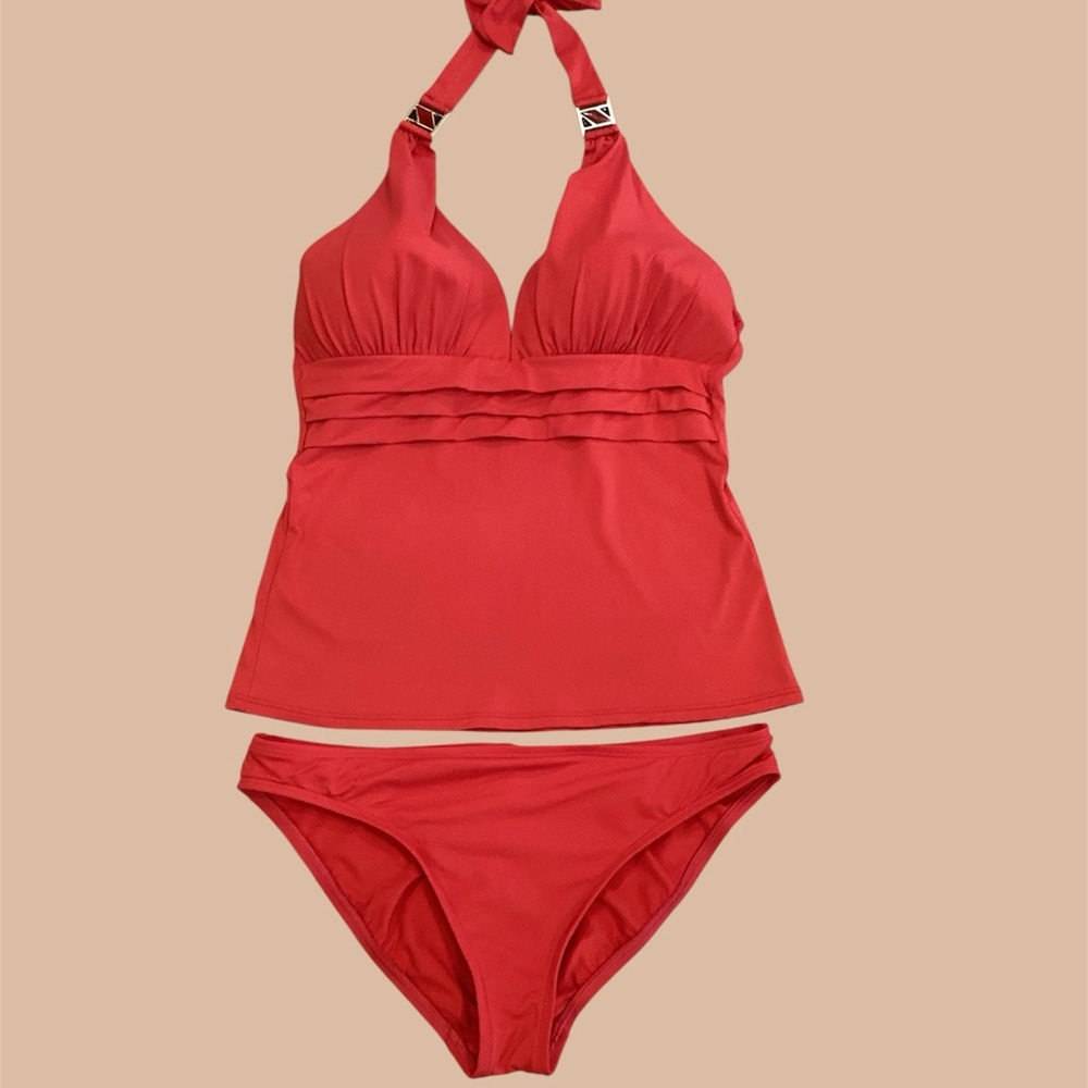 LA BLANCA Red Halter Tankini Set, size 10 ❤️